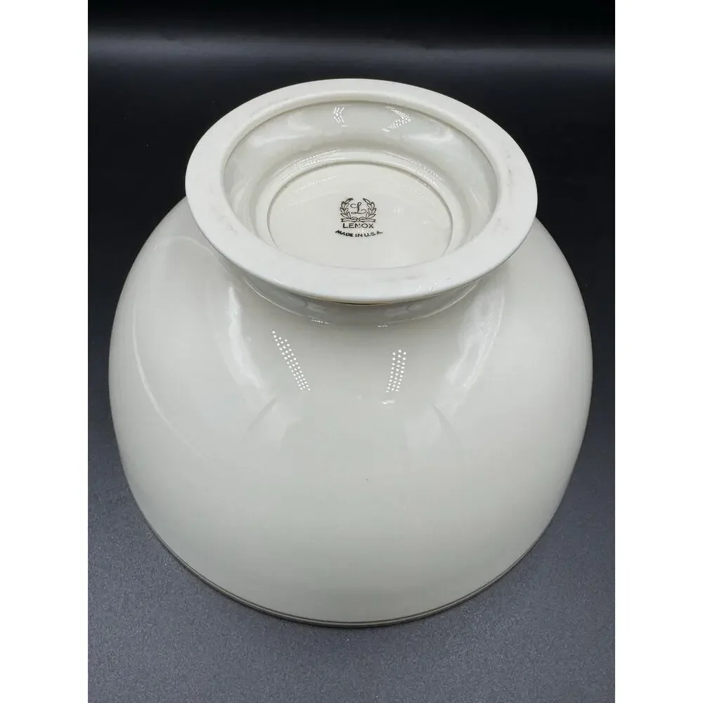 Vintage Lenox 7.5” Ivory China Footed Serving Bowl with 24K Gold Trim